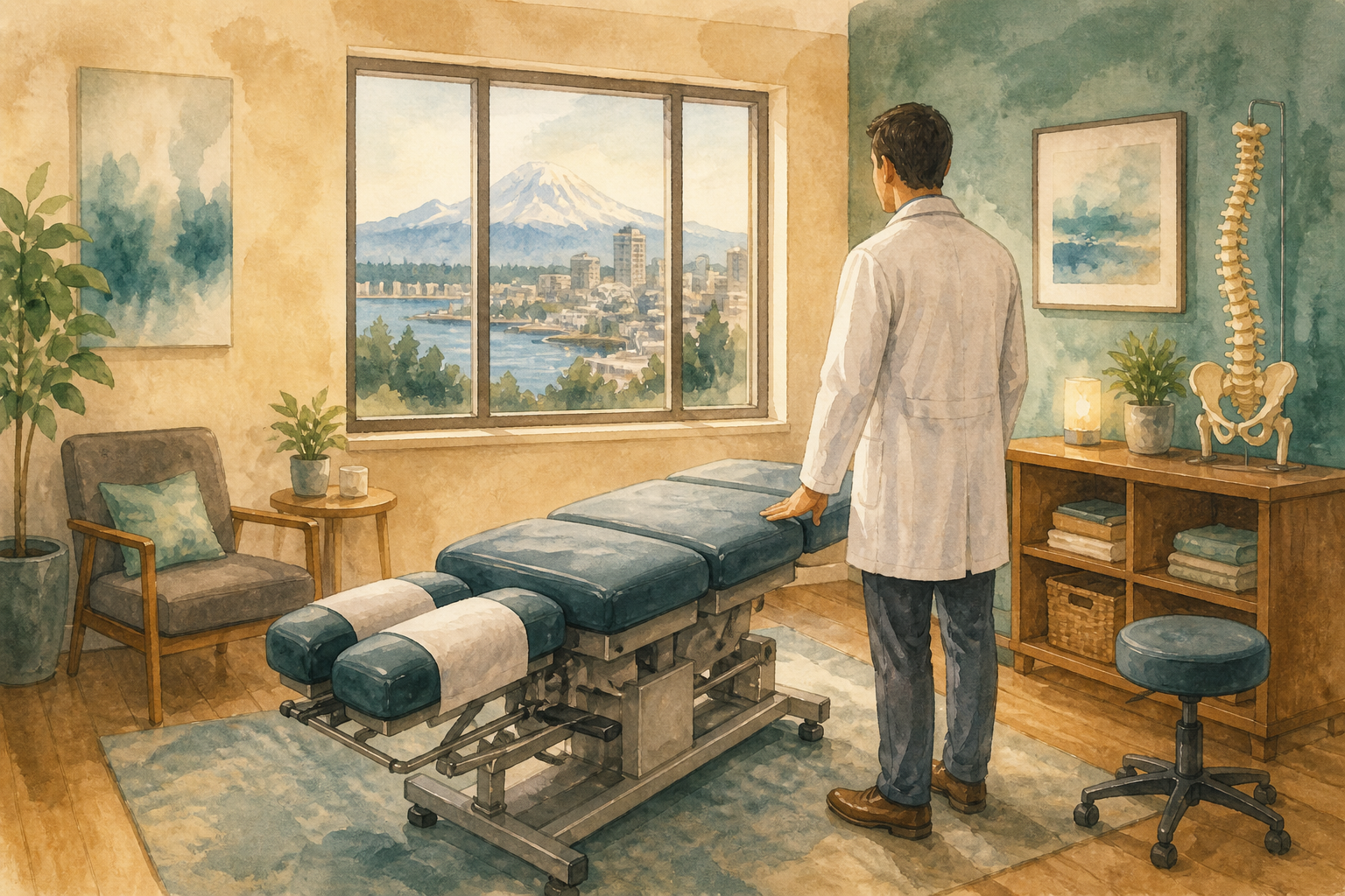 Aric M Turrubiate in the treatment room at Premier Chiropractic of Tacoma