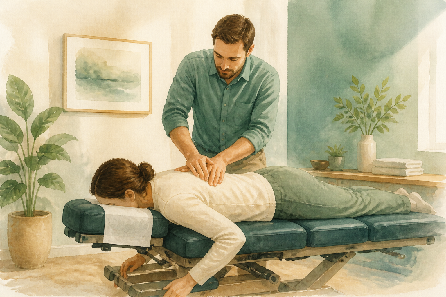 Spinal adjustment on the table in Suite C